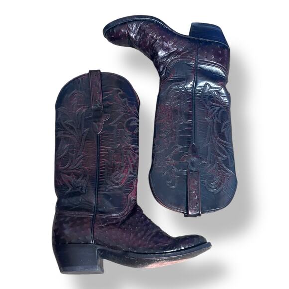Lucchese Women’s Ostrich Cowboy Boots Size 7 Burgundy Western Leather Exotic - Picture 2 of 12